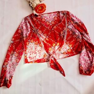 Altar’d State gypsy bright cropped Tie Front Top